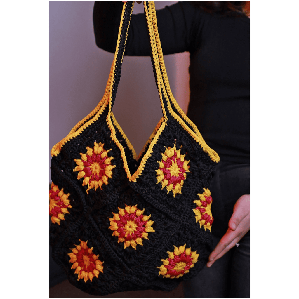 Granny Crocheted Tote Bag_suede tote bag