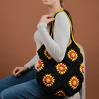Granny Crocheted Tote Bag_suede tote bag