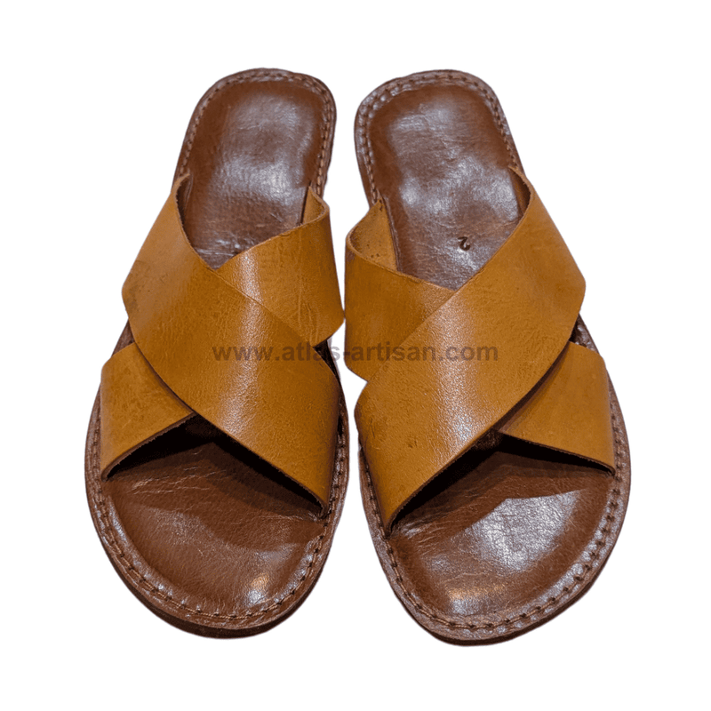 leather_flat_sandals_yellow_for_women_front