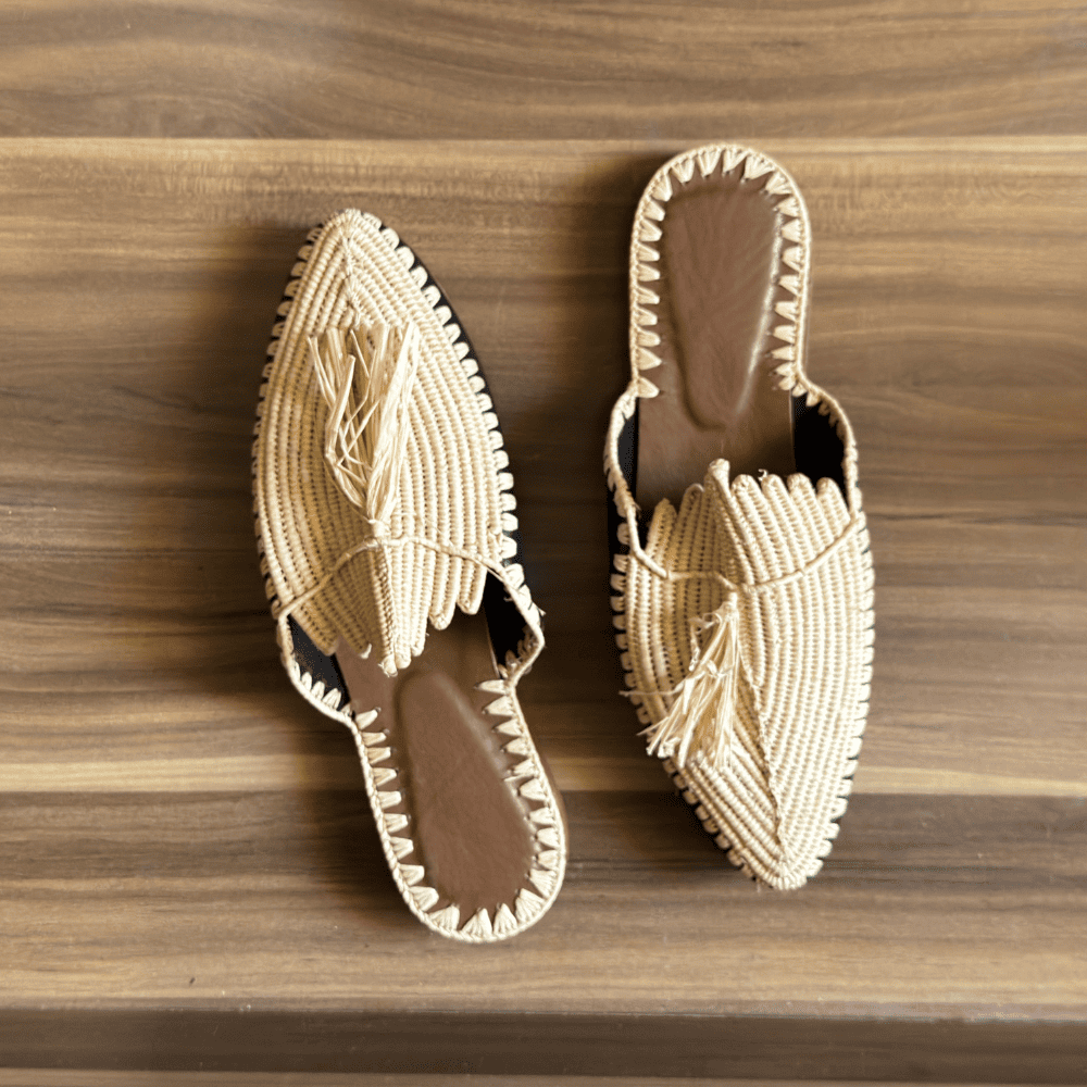 Raffia leather Slippers_Moroccan slippers