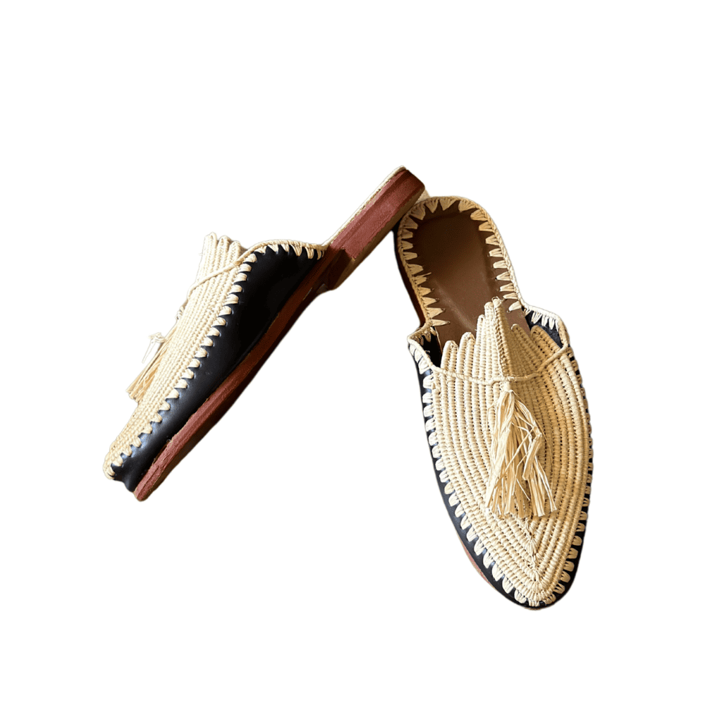 Raffia leather Slippers_Moroccan slippers