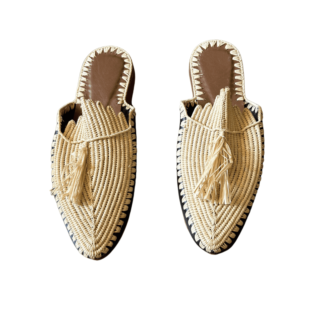 Raffia leather Slippers_Moroccan slippers