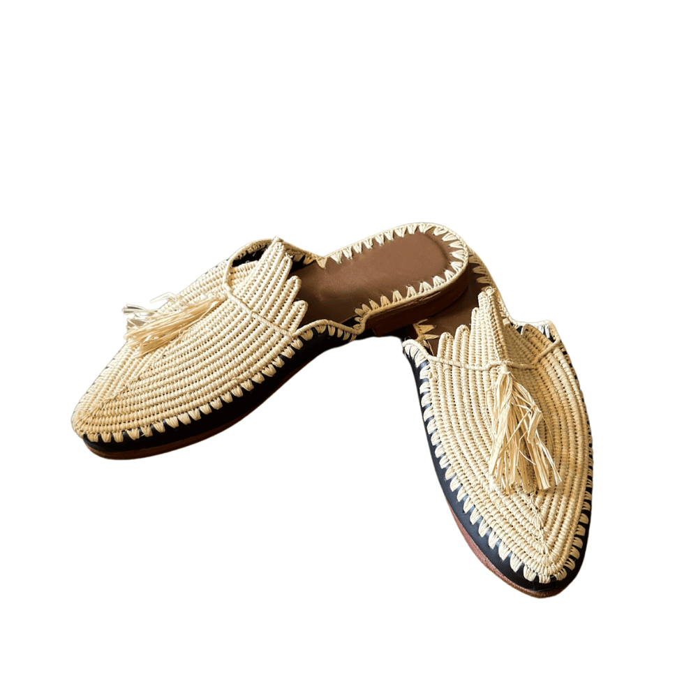 Raffia leather Slippers_Moroccan slippers