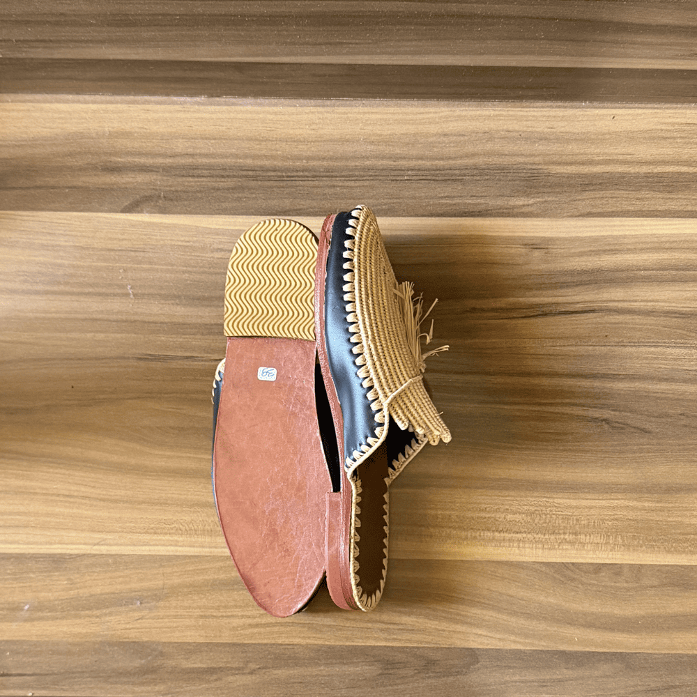 Raffia leather Slippers_Moroccan slippers
