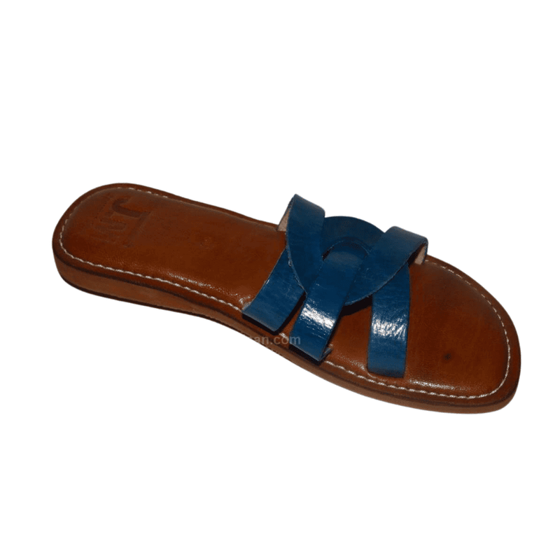 sandales_cuir_croisé_artisanal_bleue