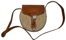 Load image into Gallery viewer, sac bandoulière du raphia et cuir pour femme